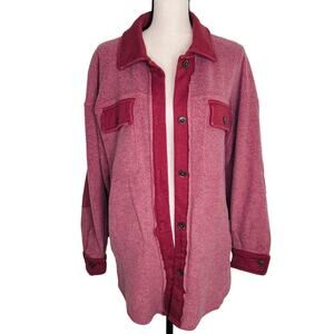 Free People Ruby Shacket Fleece Womens Pink Oversized Long Button Boho Jacket S